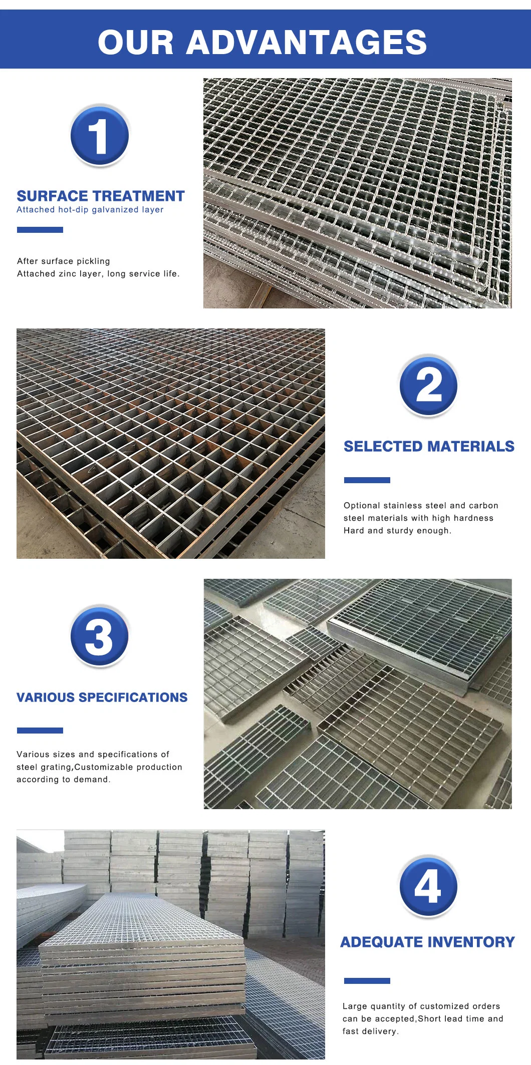 Grelhas de aço galvanizadas simples / serradas para plataforma de passagem / cobertura de trincheira de drenagem 1