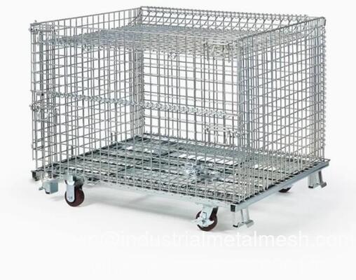 Cesta de Malha de Metal Dobrável e Empilhável para Armazém Industrial com Revestimento em Pó